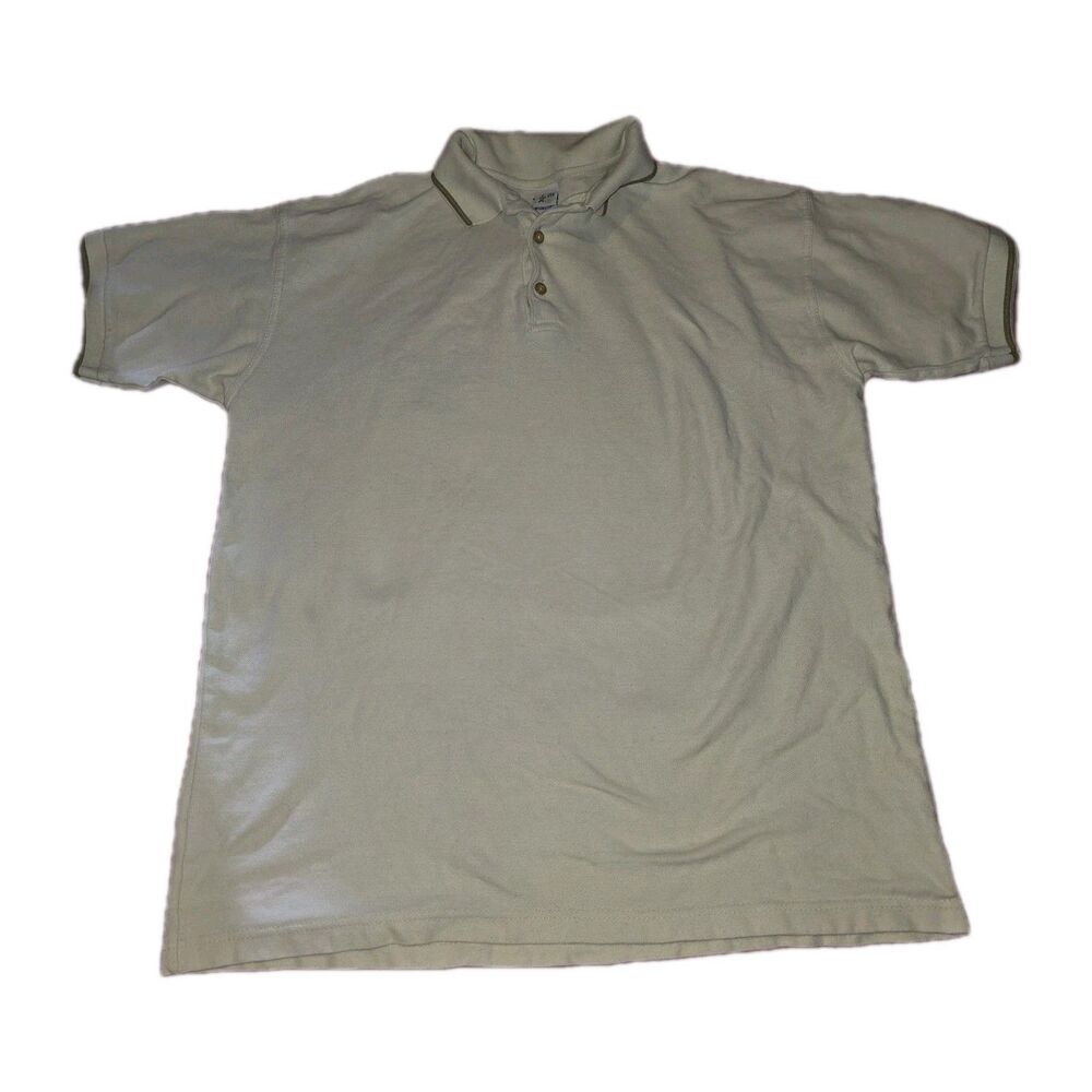 USA International Mens Polo Shirt L Cream With Brownish Trim